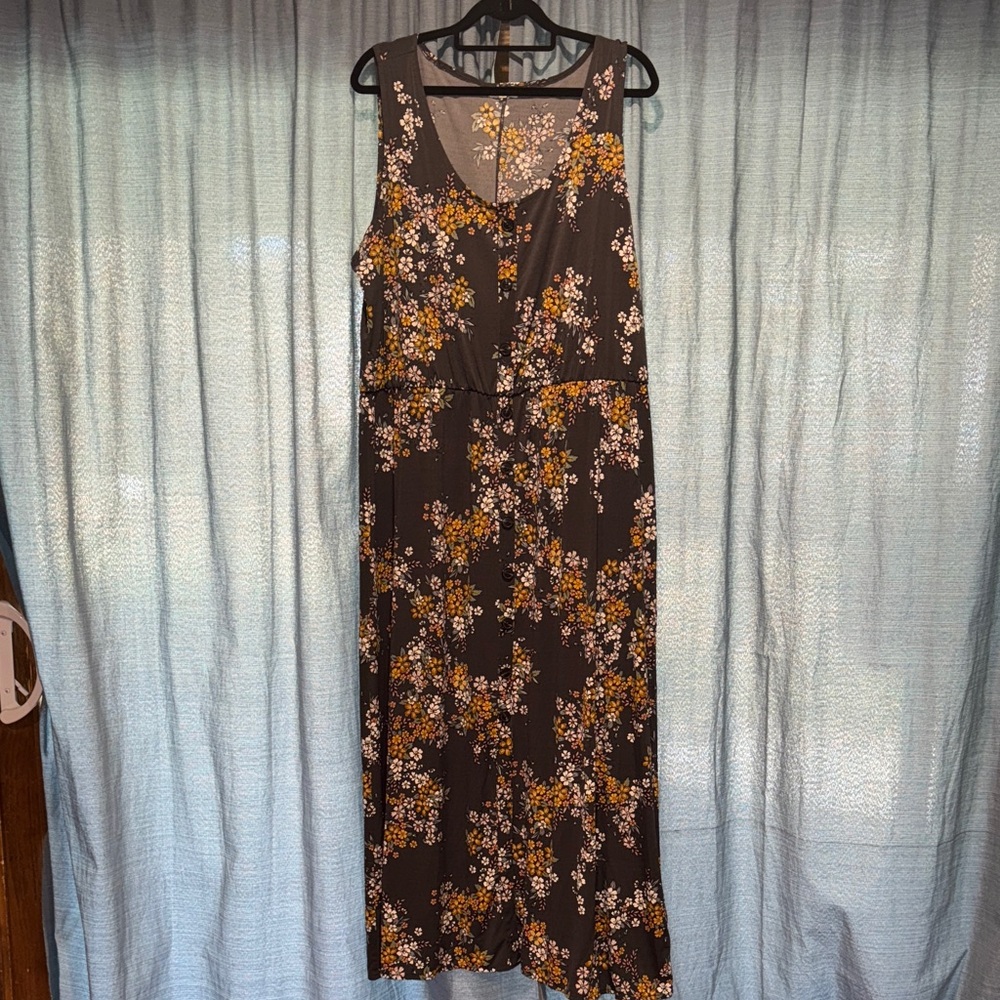 Maurices Gray Maxi Dress with Yellow Floral Design